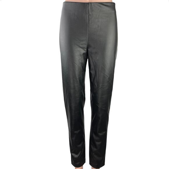 Vince Camuto Women's Black Faux Leather High Rise Pull On Tapered Leg Pants Sz M - Picture 1 of 5